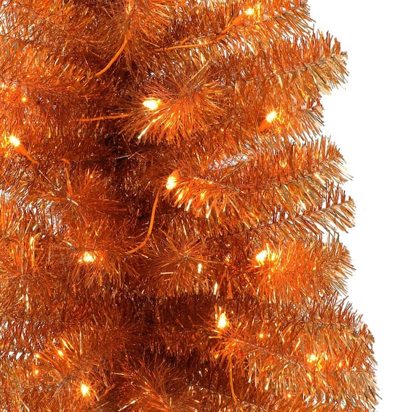 5 Ft Christmas Black Tree Timer DIY 50 Lights Battery Operated Pumpkin Top  Sequin Tinsel Artificial Pop Up Pencil Christmas Decoration Home Indoor