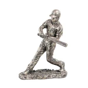 Silver Polystone Baseball Player Sculpture