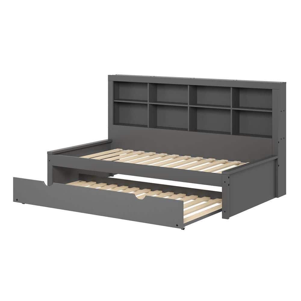 Twin Pinewood Daybed with Bookcase and Trundle in Dark Brown