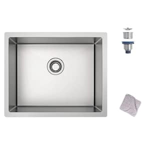 Brushed Nickel Stainless Steel 22 in. x 18 in. Single Bowl Undermount Kitchen Sink with Bottom Grid