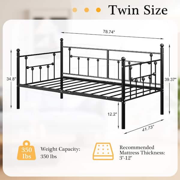 Black Daybed Victorian Style Multifunctional Metal Platform with Headboard, Frame Twin Size Mattress Foundation Daybed