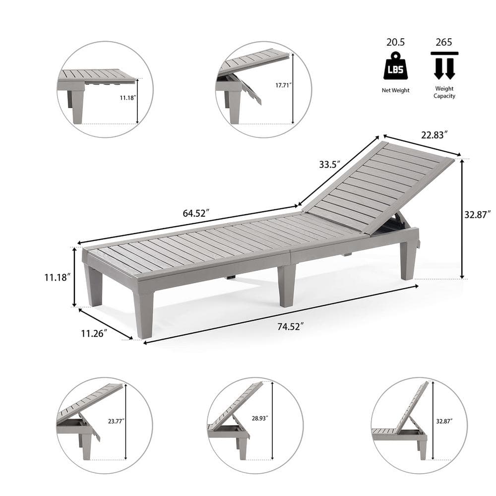 Nestl Gray Adjustable Waterproof Outdoor Chaise Lounge Set of 4