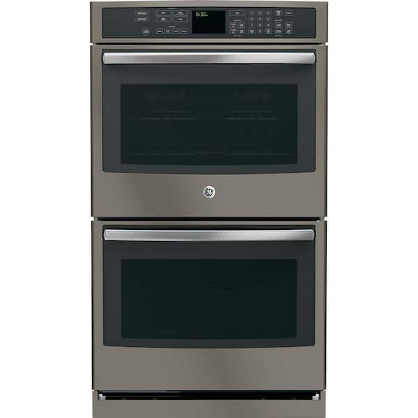 GE Profile 30 in. Double Electric Wall Oven with Convection (Upper Oven) Self-Cleaning in Slate, Fingerprint Resistant