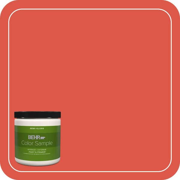 BEHR PREMIUM PLUS 8 oz. #180B-6 Fiery Red Semi-Gloss Interior/Exterior Paint & Primer Color Sample