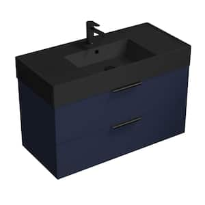 Derin 39.53 in. W x 18.11 in. D x 25.2 in. H Modern Bathroom Vanity in Night Blue with Matte Black Ceramic Top