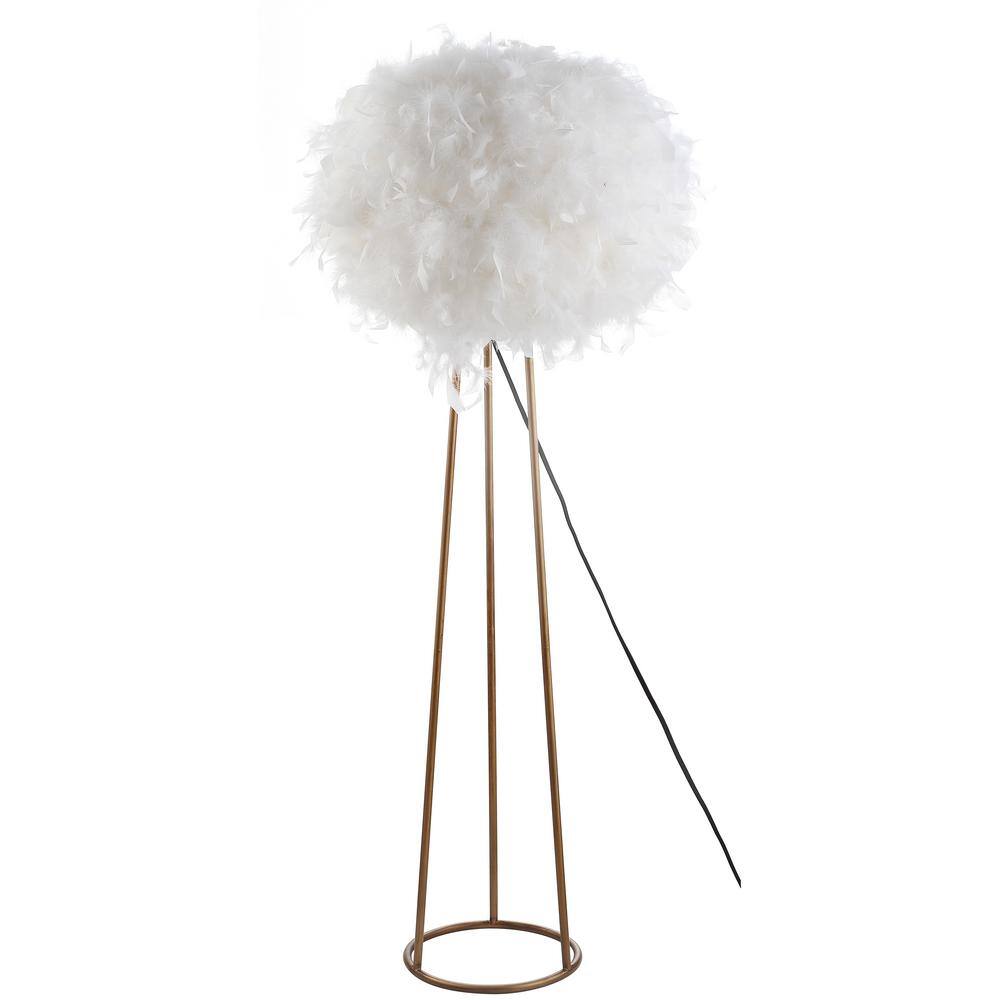 Glam 52" Arc White Feather Globe Shade Floor Lamp in Gold