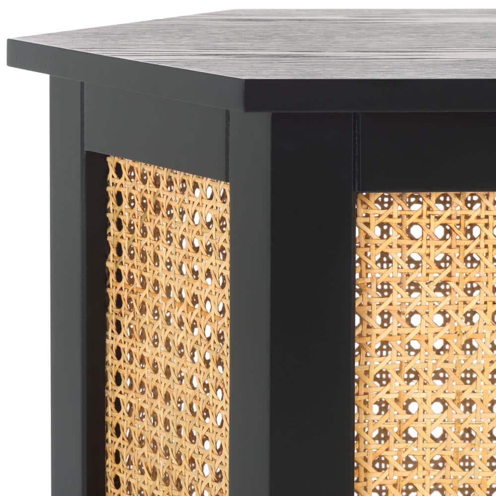 Danez Hexagonal Black and Natural Wood Cane Accent Table