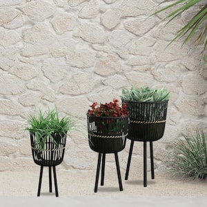 S/3 Bamboo Footed Planters 11/13/15 in., BLACK