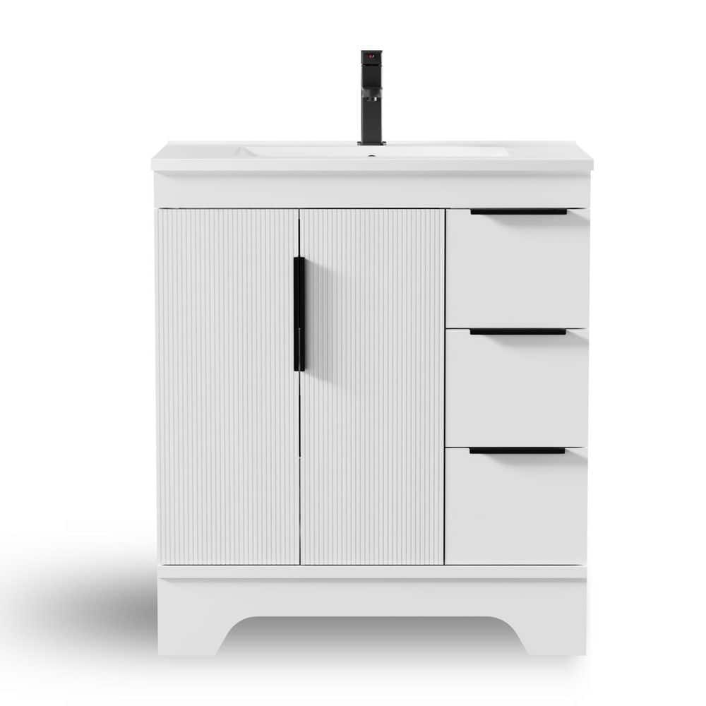 30 in. W. x 18 in. D x 33.5 in. H Single Sink Freestanding White Bath Vanity with White Integrated Composite Resin Top price history on PriceWatchPro