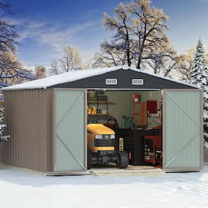 10 ft. W x 10 ft. D Brown Storage Shed Galvanized Metal Shed with Lockable Doors 100 sq. ft.