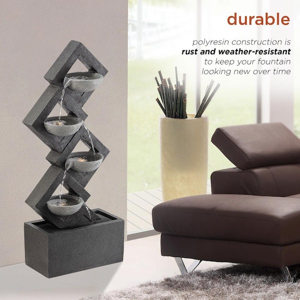 Alpine Corporation - 39 in. Tall Indoor/Outdoor Soothing 4-Tier Zen Fountain with LED Lights