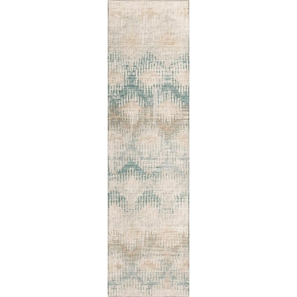 Bravado Ivory 2 ft. 3 in. x 7 ft. 6 in. Geometric Indoor/Outdoor Washable Area Rug