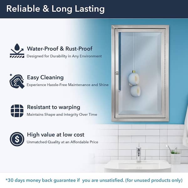 Deco Mirror 16 in. W x 26 in. H x 4-1/2 in. D Framed Single Door Stainless Steel Recessed Bathroom Medicine Cabinet in Brush Nickel