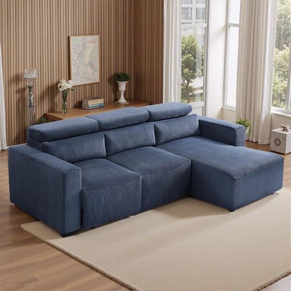 BYBLIGHT William 90.2 in. Square Arm Corduroy L-Shaped Adjustable