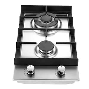12 in. 2-Burners Recessed Gas Cooktop in Stainless Steel with NG/LPG Convertible