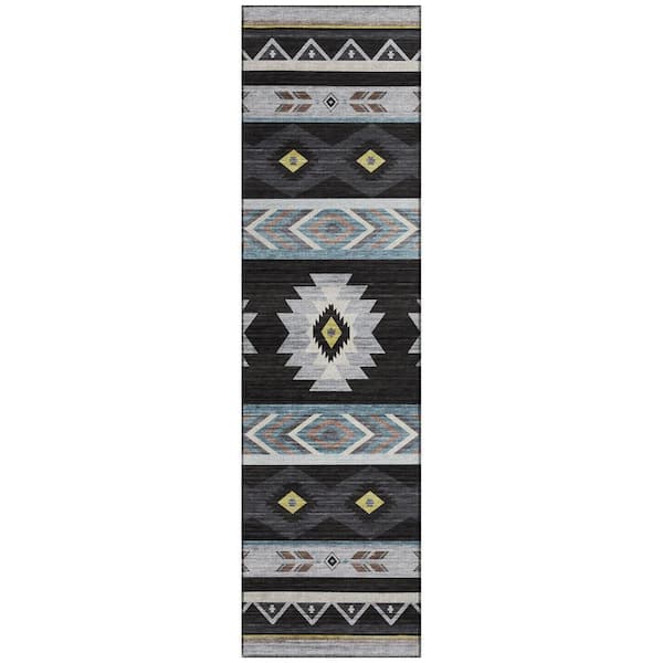 Sonora Black 2 ft. 3 in. x 7 ft. 6 in. Geometric Indoor/Outdoor Area Rug