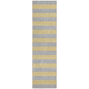 Silver 2 ft. x 8 ft. Woven Striped Polyester Runner Indoor/Outdoor Area Rug