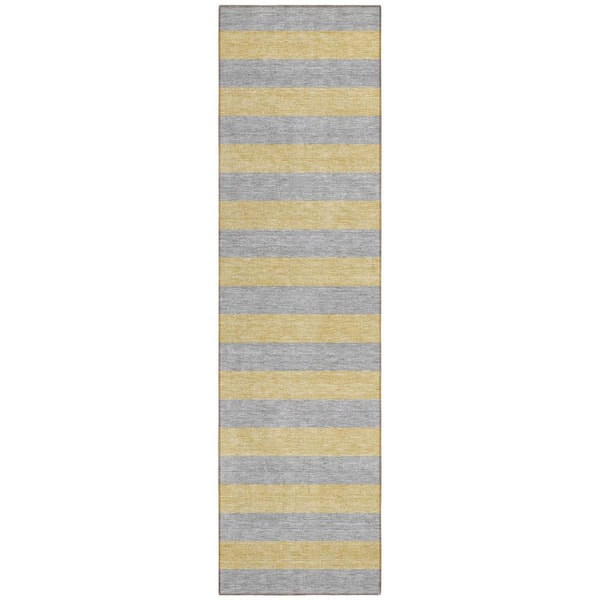 HomeRoots Silver 2 ft. x 8 ft. Woven Striped Polyester Runner Indoor/Outdoor Area Rug