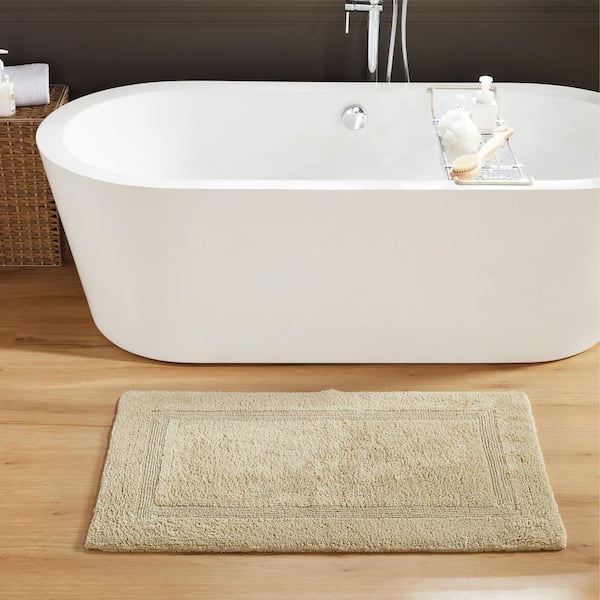 Lux Collection Sand 24 in. x 40 in. 100% Cotton Reversible Race Track Pattern Bath Rug