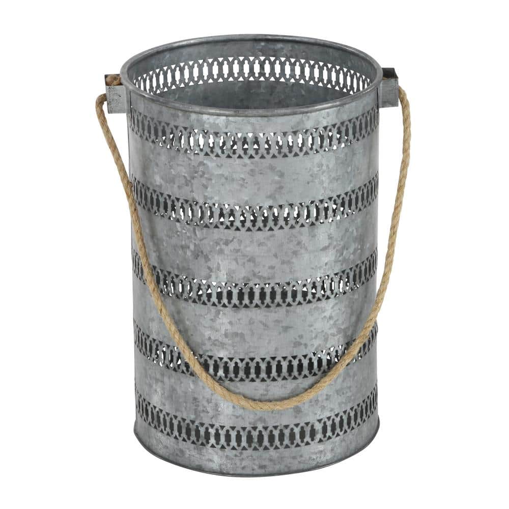 Elegant Coastal Grey Metal Candle Lantern Set, 10" and 12"