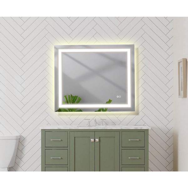 FORCLOVER 36 in. W x 30 in. H Small Rectangular Aluminum Frameless Dimmable Anti-Fog Wall LED Bathroom Vanity Mirror in White
