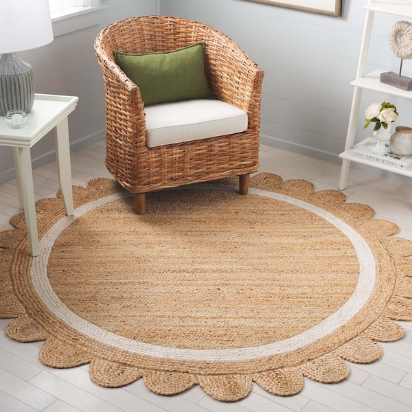 Natural Fiber 5 ft. x 5 ft. Natural/Ivory Solid Color Round Area Rug