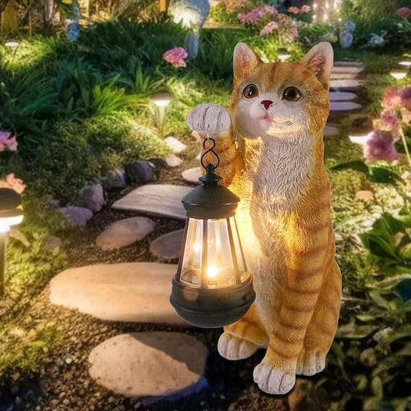 Outdoor Resin Solar Cat Garden Statue L0CSK991N3 - The Home Depot