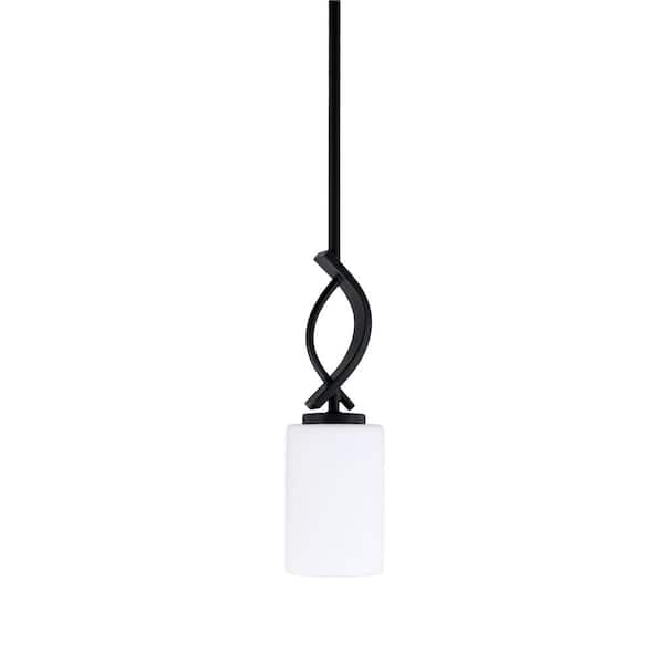 Unbranded Olympia 100-Watt 1-Light Matte Black Shaded Pendant Light with 4 in. White Muslin Glass Shade, No Bulb Included