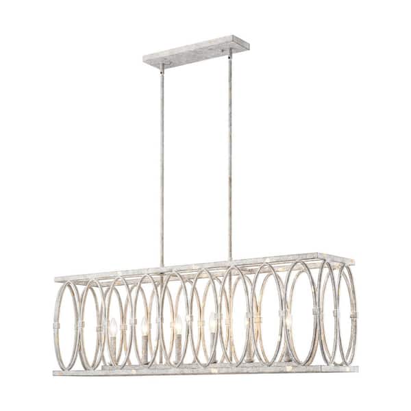 Stak 6-Light Distressed White Rectangular Farmhouse Pendant Light for Kitchen Island and Dining Room