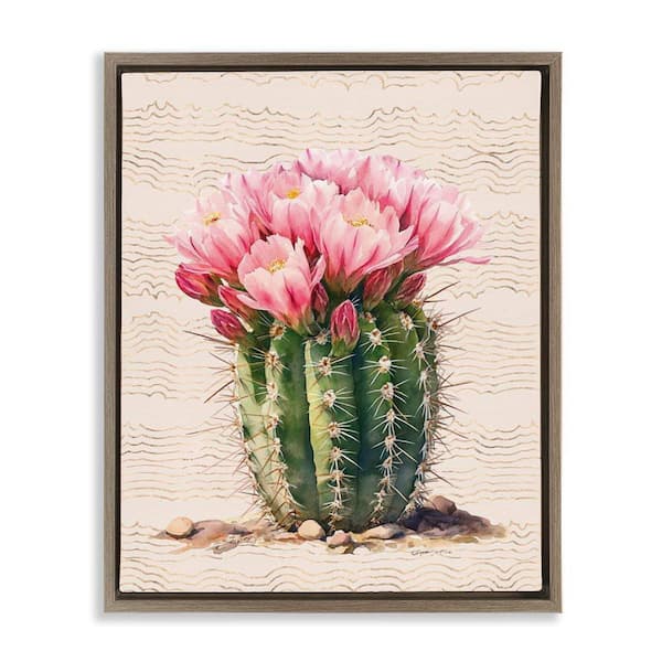 Stupell Industries Blooming Floral Cactus by Lettered and Lined Brown Floater Frame Nature Graphic Art Print 31 in. x 25 in.
