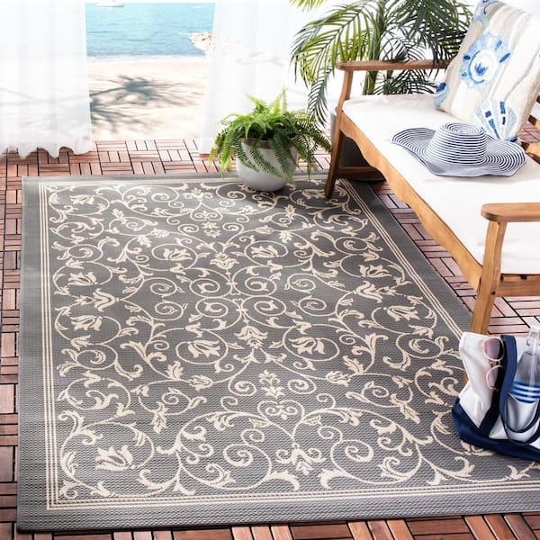 Courtyard Gray/Natural Doormat 3 ft. x 5 ft. Border Indoor/Outdoor Patio Area Rug