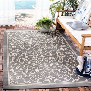 Courtyard Gray/Natural 8 ft. x 8 ft. Square Border Indoor/Outdoor Patio  Area Rug