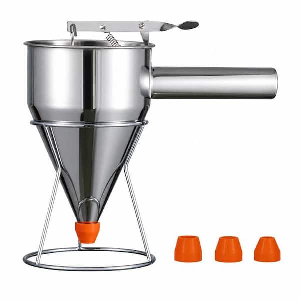 Pancake Batter Dispenser with Stand, 40 oz. Multi-Caliber Stainless Steel Funnel Cake Dispenser