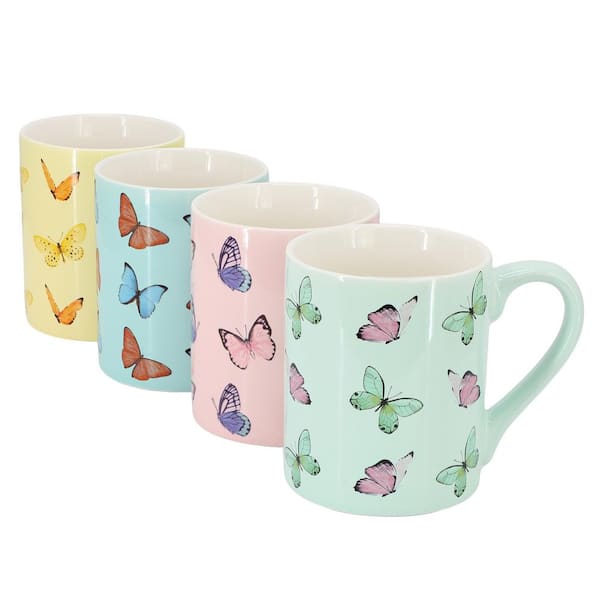 Butterfly Pop 4 Piece 18 Ounce Stoneware Mug Set in Assorted Colors