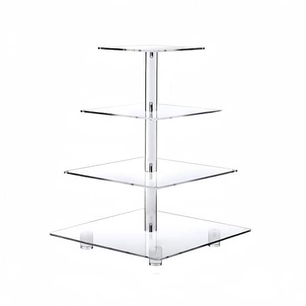 4-Tier Clear Cake Stand with LED Yellow Lights and Dessert Tree Towers for Birthdays, Weddings and Parties (4-Pack)