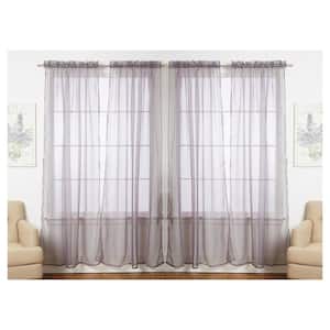 Solid Silver 55 in. W x 84 in. L Rod Pocket Sheer Window Curtain Panel (Set of 4)
