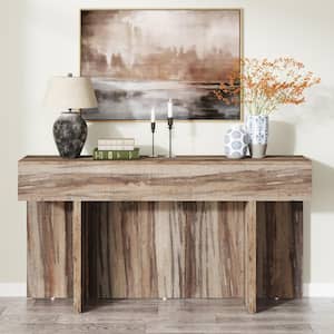 Benjamin 63 in. Rustic Brown Rectangle Wood Console Table, Long Narrow Entryway Hallway Table, Behind Couch Sofa Table