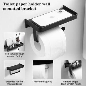 Wall Mount Toilet Paper Holder with Stainless Steel Shelf Storage Toilet Paper Roll Holder in Matte Black