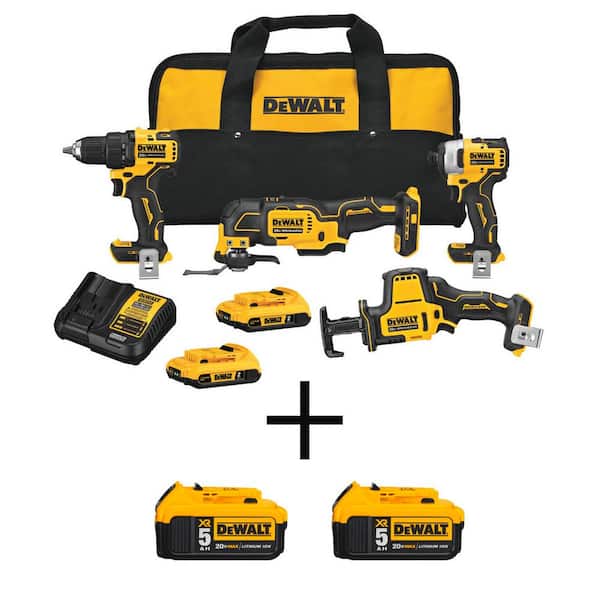 ATOMIC 20-Volt MAX Cordless Brushless Combo Kit (4-Tool) & (2) 5.0Ah Batteries