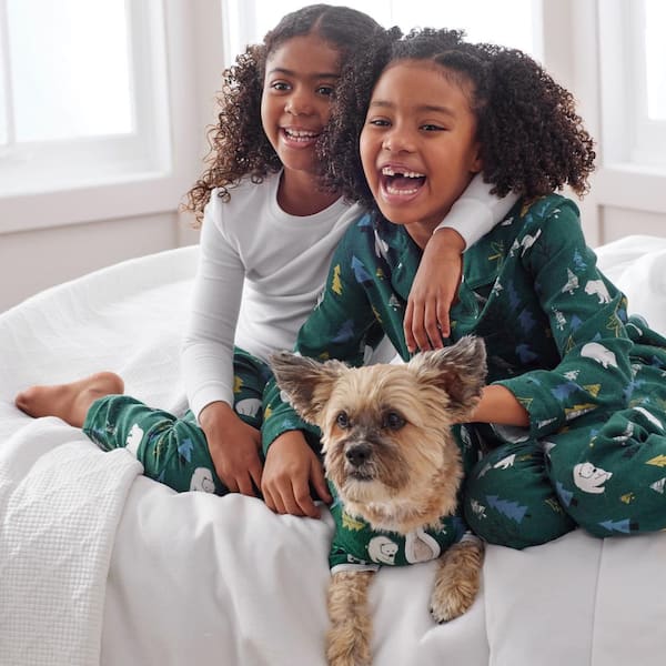 The Company Store Company Cotton Family Flannel Polar Bear Forest Kids  14/16 Forest Green Solid Top Pajama Set 60016 - The Home Depot