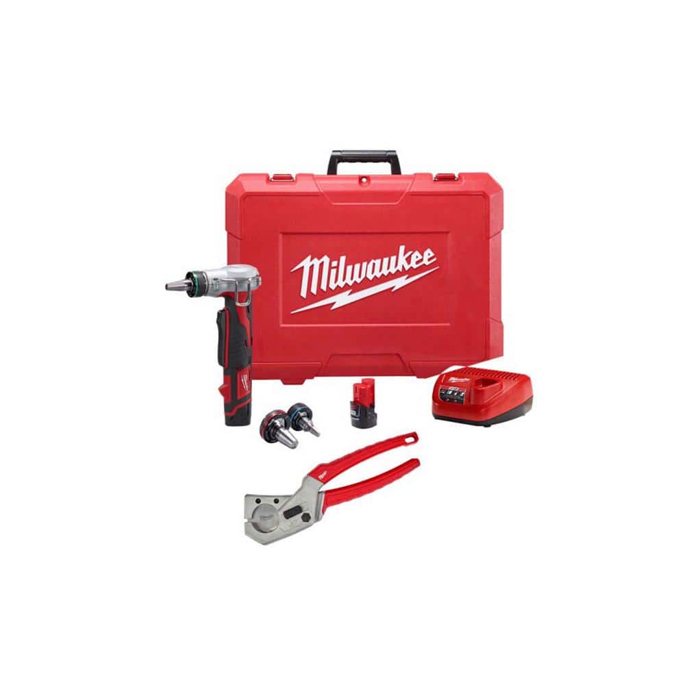 Milwaukee M12 ProPEX Expansion Tool Kit w/(2) 1.5Ah Batteries, 3 Expansion Heads, Hard Case w/1 in. PEX and Tubing Cutter -  2432-22-48