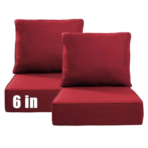 22 in. W x 24 in. D x 6 in. Thick Square 4-Piece Deep Seating Outdoor Lounge Chair Red Cushion