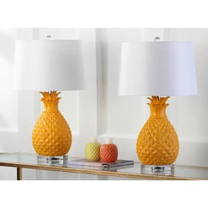 Kelly 26.75 in. Yellow Pineapple Table Lamp with White Shade (Set of 2)