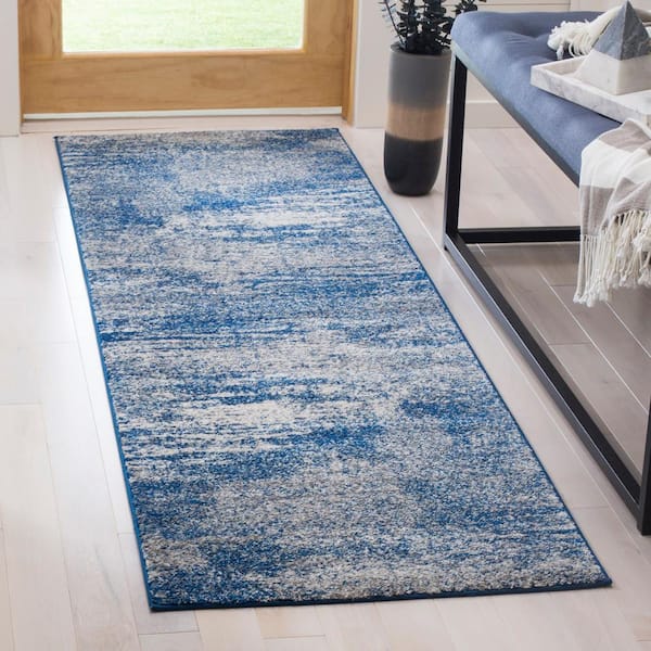 Evoke Navy/Ivory 2 ft. x 21 ft. Solid Runner Rug