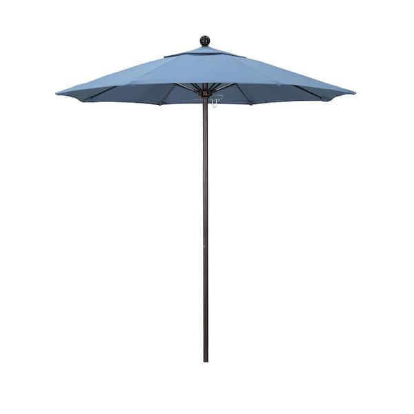 California Umbrella 7.5 ft. Bronze Aluminum Commercial Market Patio Umbrella with Fiberglass Ribs and Push Lift in Air Blue Sunbrella