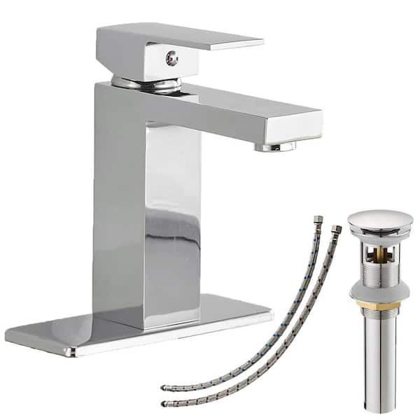 HOMEMYSTIQUE Single Handle Single Hole Bathroom Faucet in Polished Chrome