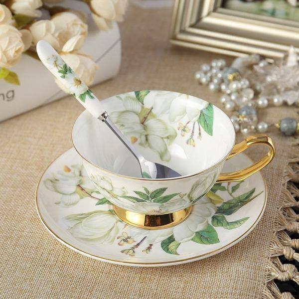 Panbado 6.7 oz. Cups and Saucers Sets with Spoons Sleeping Beauty Patterned  Bone Yellow 3-Pieces Set Tea Cup Porcelain Mugs BC-CC-033 - The Home Depot