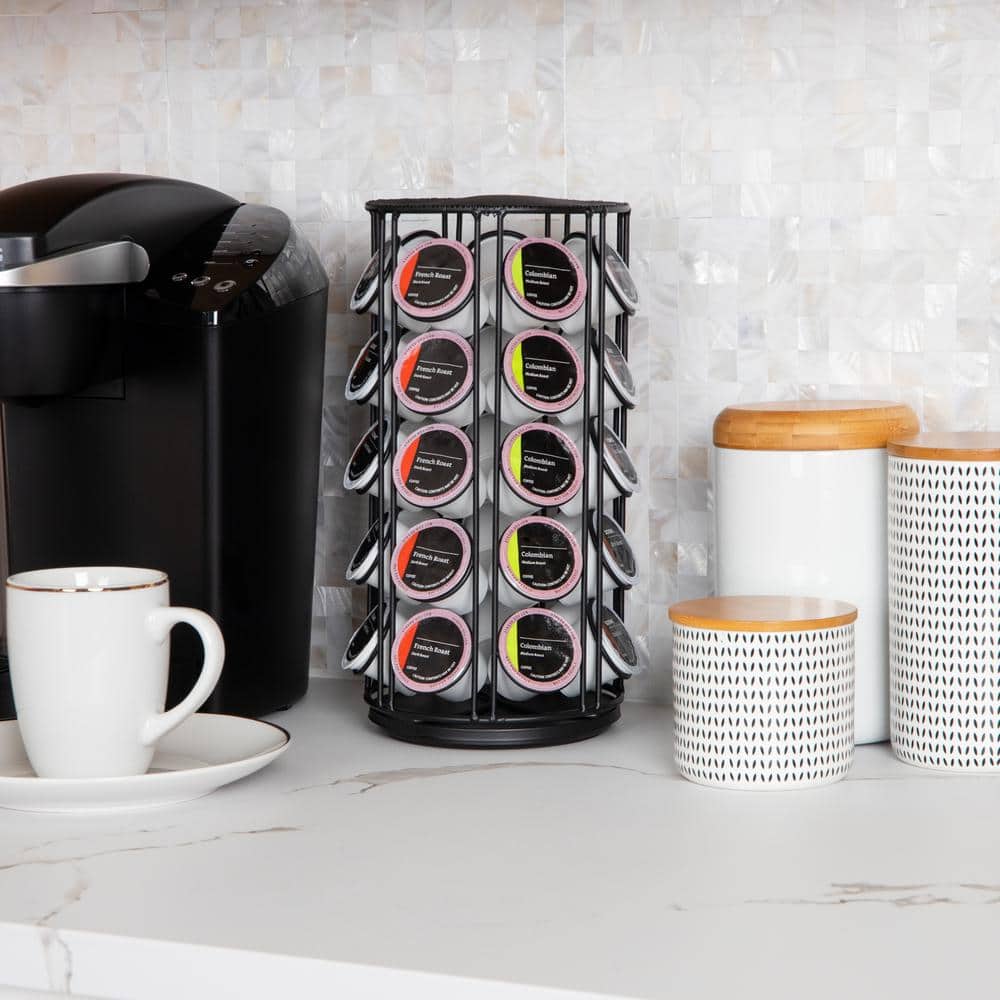 Black Powder-Coated Metal Coffee Pod Carousel with 35-Pod Capacity