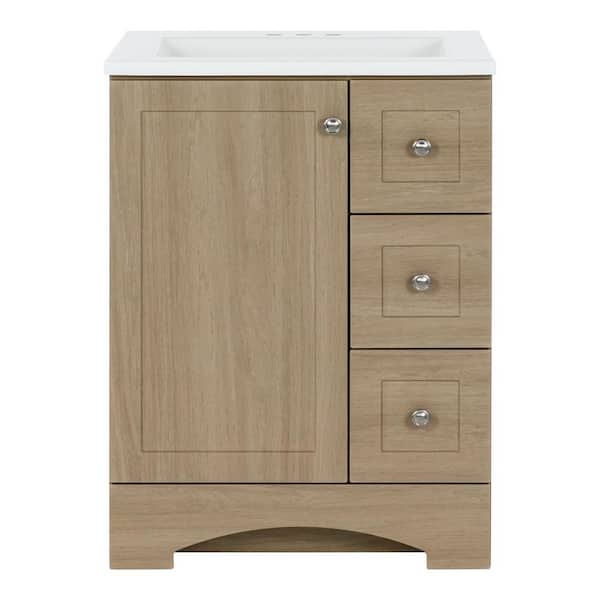 Lancaster 25 in. Single Sink Beige Oak Bath Vanity with White Cultured Marble Top (Assembled)