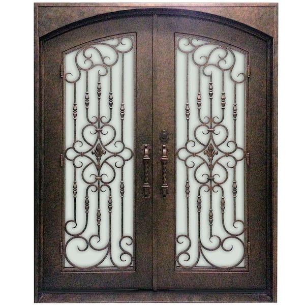 Majestic Entries 74 in. x 96 in. 1 Lite Painted Steel Double Wrought Iron Prehung Front Door with Segmented Panels